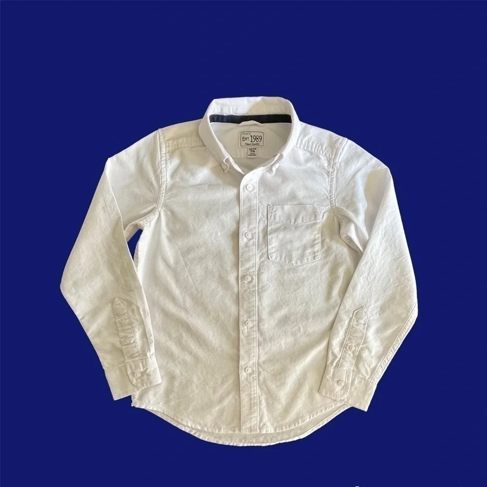 CHILDRENS PLACE, GIRLS WHITE, BUTTON DOWN SHIRT. 100% COTTON. SIZE M(7/8).